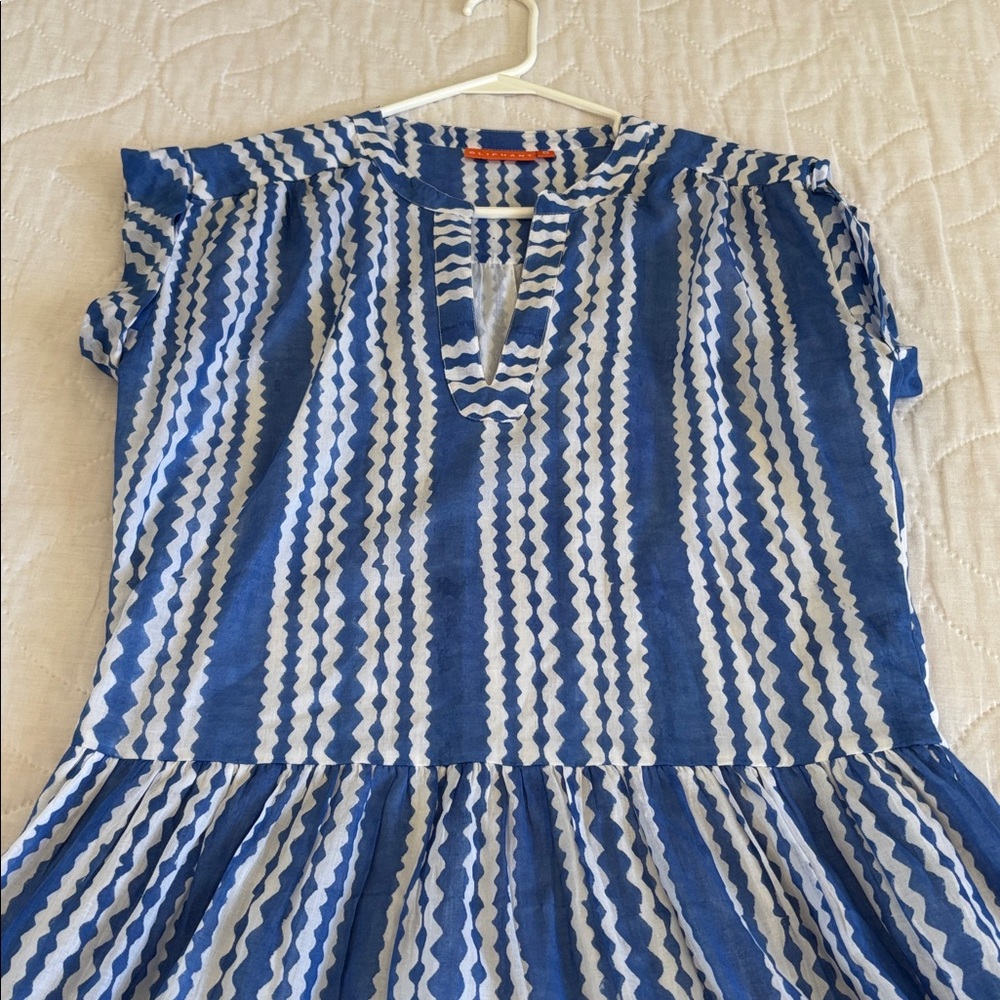 Oliphant Ziggy Blue and White Cotton Roll Sleeve Summer Dress Small - Picture 5 of 11
